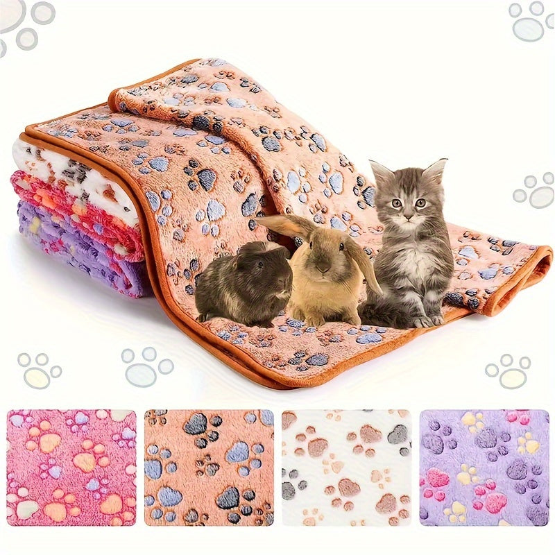 One Set of 8 Packs, Soft Flannel Pet Blankets for Dogs and Cats - Soft Polyester Fiber, Machine Washable with Paw Print Pattern - Versatile, Suitable for Small to Large Breeds
