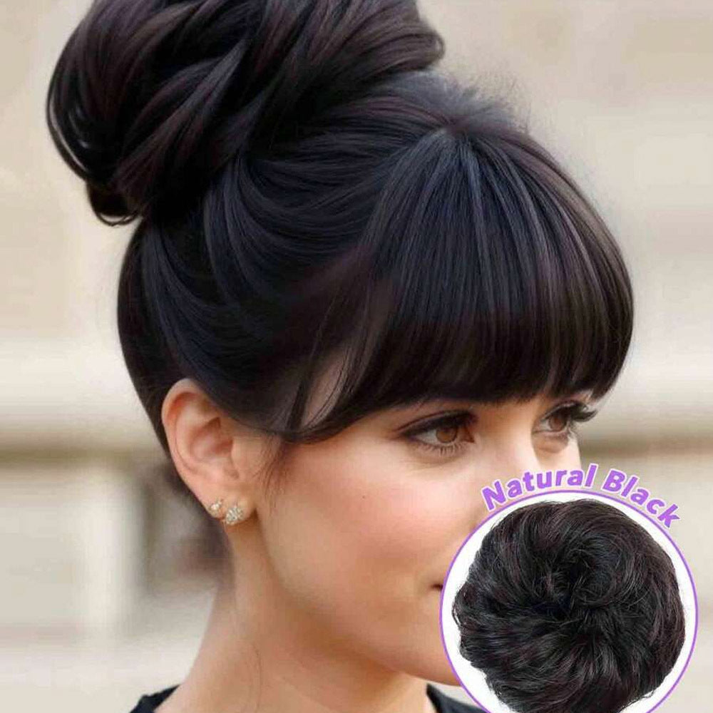 Real Human Hair Bun Donut 4 Colors with Elastic Band - Wavy Volume, Instant Updo Extensions for, Scalp-Propatible Hairpiece for Chignons, Buns & Volume (No Glue/)