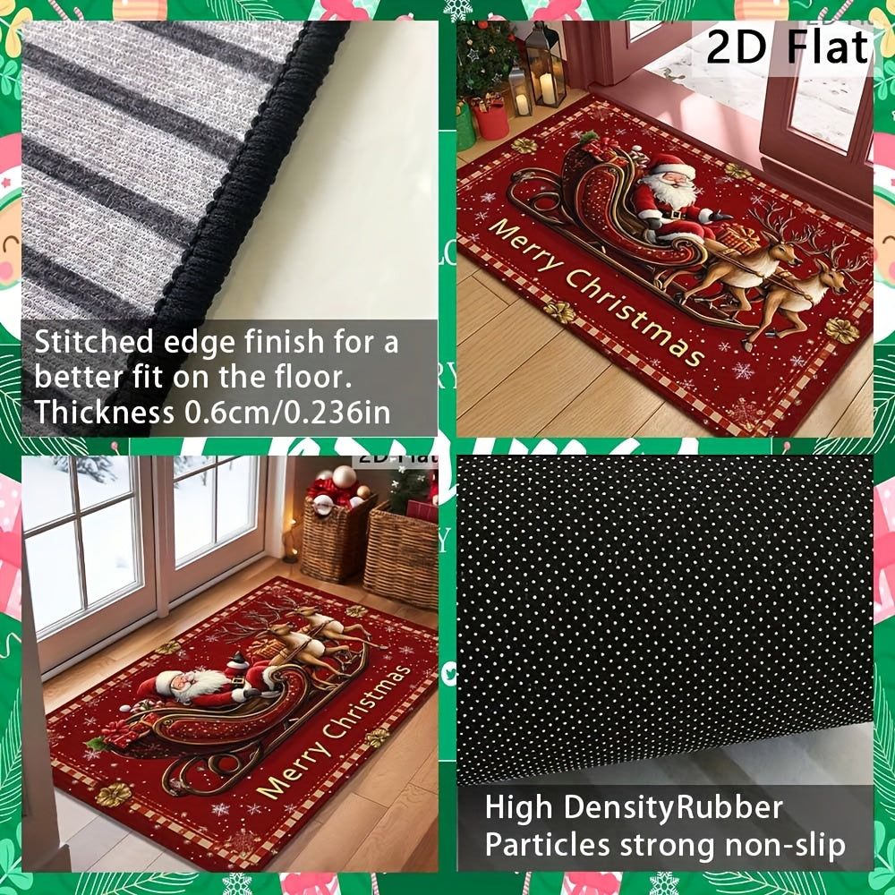 1pc Santa Claus Welcome Doormat - Non-Slip Machine-Washable Christmas Floor Mat with Reindeer & Snowflakes Design, Festive Holiday Decor for Home Entrance, Perfect Christmas Gift, Christmas Decorations
