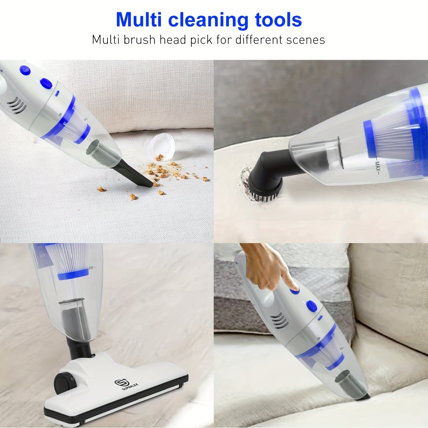 NEW Arrivals 600W Vacuum Cleaner with Cable 4-in-1 Upright Bagless Vacuum, Hand-Held Stick Vacuum Cleaner 16Kpa Suction with HEPA Filter for Animal Hair, Carpet, Rugs, Floor Home Cleaning Supplies