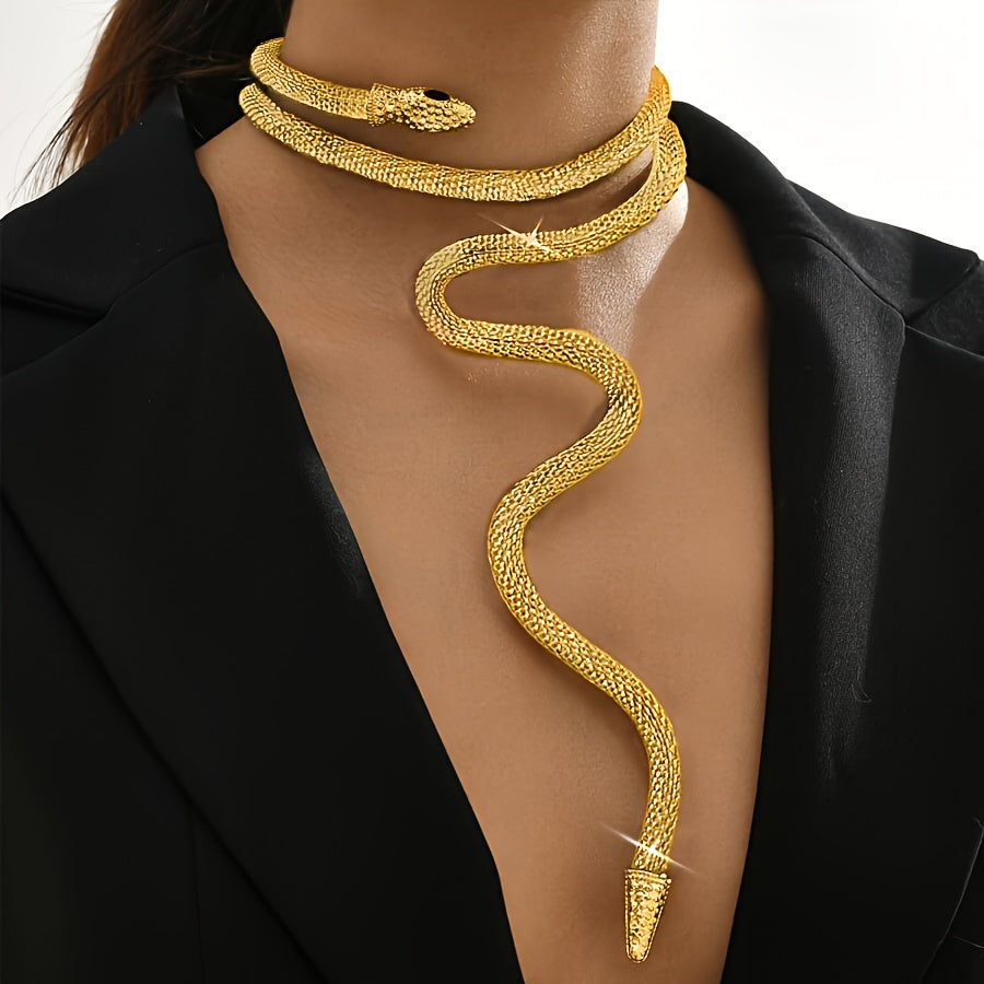 A Middle Eastern Fashion Statement Piece: an Adjustable, Women's Exaggerated Faux Golden Snake Mesh Chain Choker with a , Close-Neck Design Ladies Jewelry Accessories