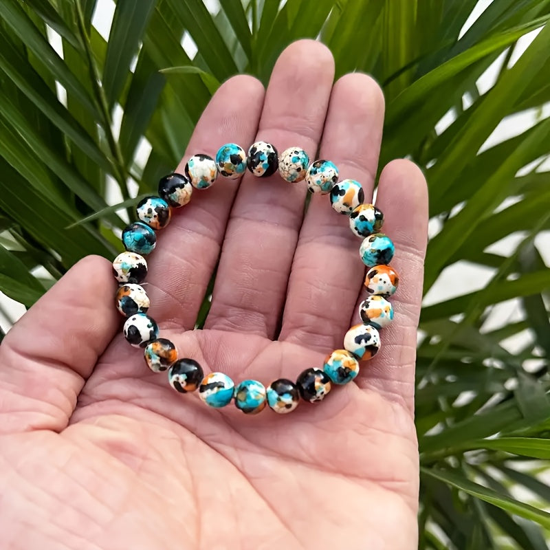 4 PCS Set Depression Bracelet - Turquoise Blue And Black Marble Patterned Beads with Golden Accents, Positive And Spiritual Balance Jewelry, Perfect for Everyday Wear And Christmas Gifts, Durable Natural Design (No Plating) -