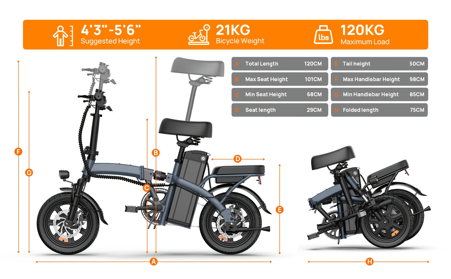 F1L Foldable Electric Bike 35.56cm Compact Portable E-Bike With 48V 7.5Ah Battery (40 Km Range), 250W Motor, 3 Riding Modes Ultra-Lightweight Space-Saving Design Perfect For Commuting, Travel Car Trunk Storage
