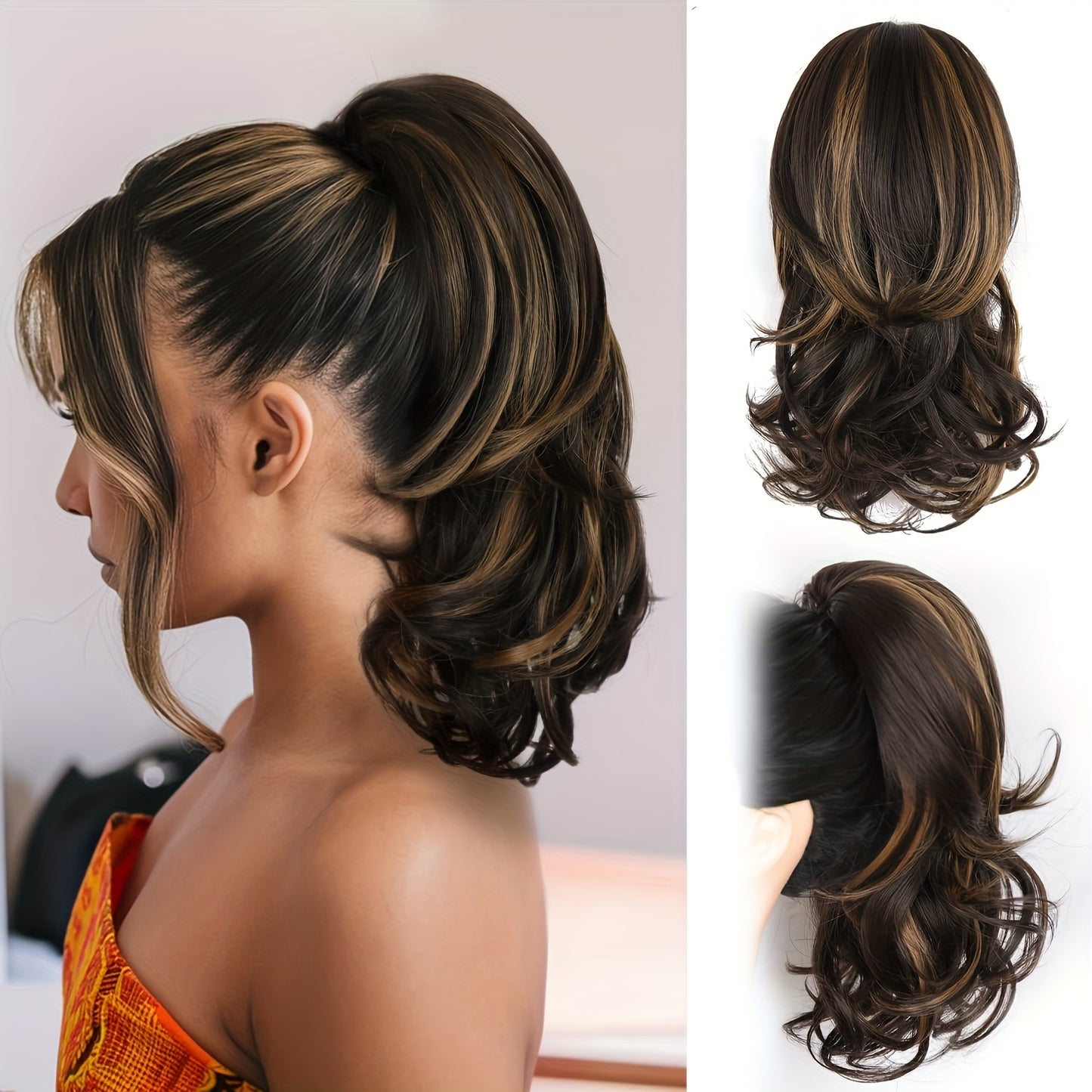 30.45 Cm Short Claw Clip Ponytail Wig - a Synthetic Deep Wave Wig with Secure Claw Clips, Offering a Look, Suitable for Both Men And Women, in Brown, Perfect for Everyday Fluffy Ponytails, Special Occasions, And Versatile Wig