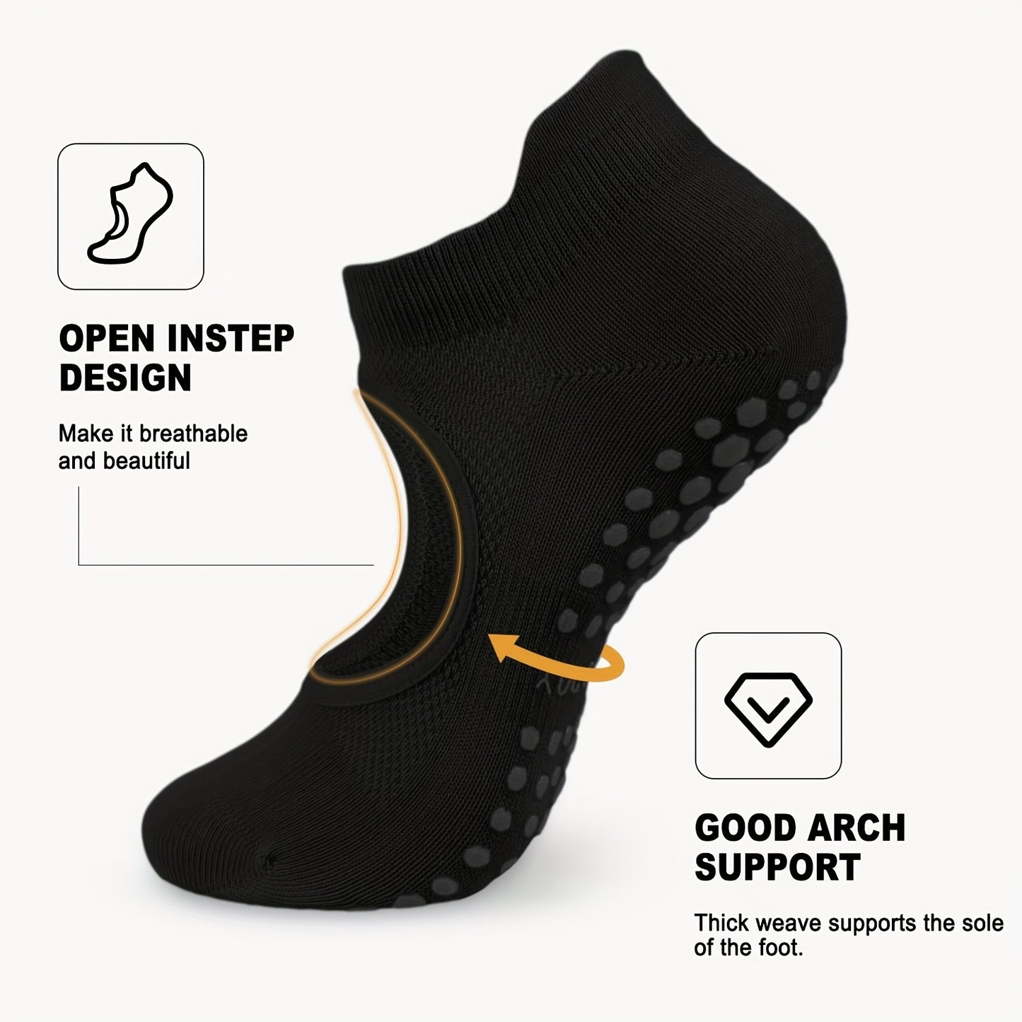 2 Pairs Set 5 Colors Pilates Socks with Grips for Women, Open Top Yoga Socks, Non Slip Grippy Athletic Socks for Workout, Barre, Dance - Breathable Pilates and Ballet Dance Grip Socks