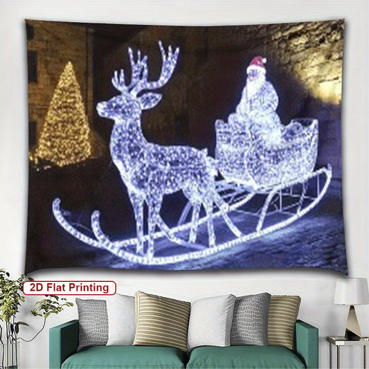 2D Flat, 1pc Large 170x255cm Glowing-in-the-Dark Santa Sleigh with Reindeer & Snowman Party Banner - Self-Lit Glittering Christmas Decoration with Glowing Snowman, Perfect for Indoor/Outdoor Holiday Celebrations & Festive Eve