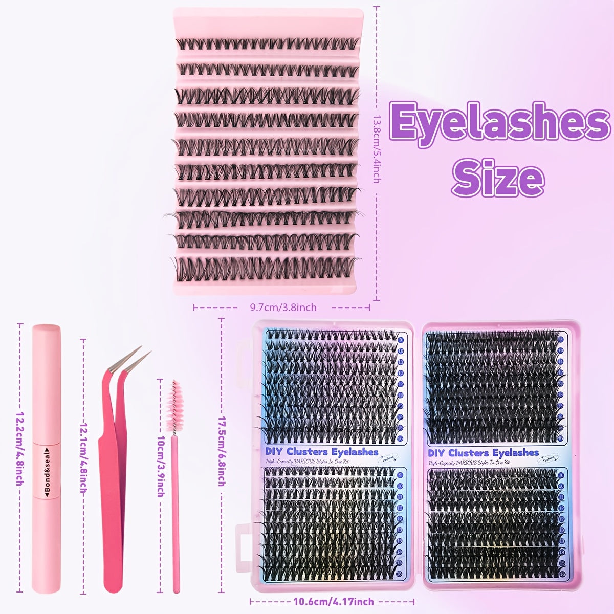 200/800pcs Full Set Eyelash Extensions Kit with Glue, Tweezers, Lash Brush & Curler - Natural & Eye Styles, Multiple Lengths, 0.07mm Thickness, Eyelash Extensions for Women, Eyelash Extensions Supplies, Eyelash Extensions Kit