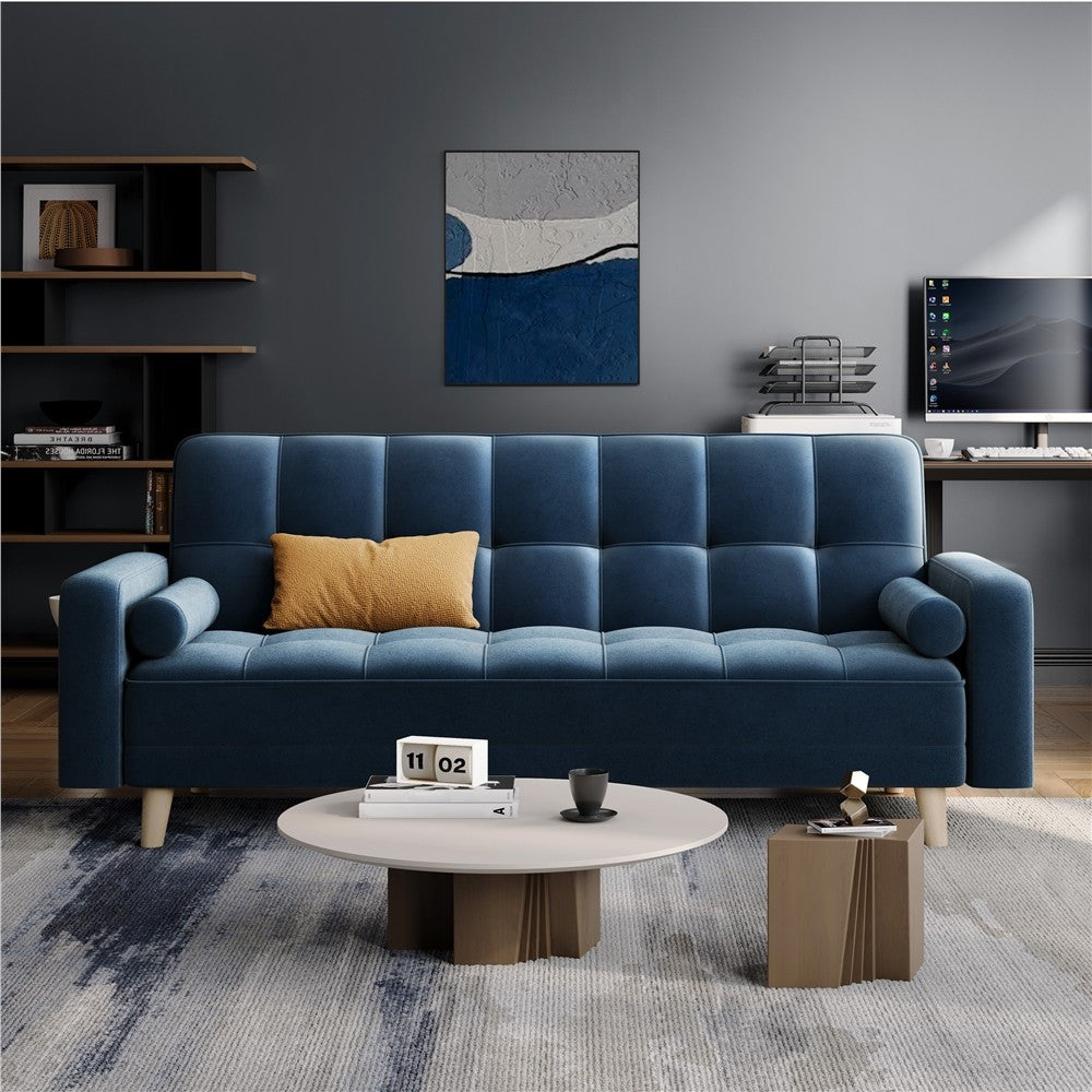 Office Living Room Convertible Sofa Bed, Sofa Bed Velvet Convertible Sofa Bed 3 Seater Futon Sofa Bed with 2 Bolster Pillows and 3 Adjustable Back Angles for Apartments, Dens, Guest Rooms, Spare Rooms, Offices, and Lounges, M