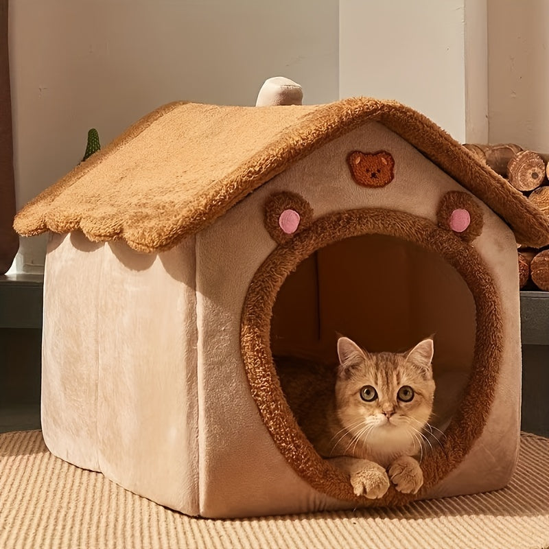 Pet Bed House For Cats, Removable And Washable Cat House, Winter Warm Cat Bed Soft And Comfortable Puppy Cave Nest Christmas Gift
