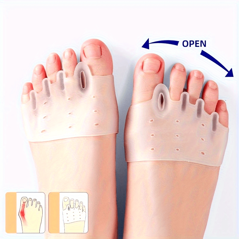 2 PCS Set 1 Pair Silicone Forefoot Pads; Five-Hole Honeycomb Design Forefoot Protection Pad; Five-Hole Toe Protective Cover with Fixing Function Health Care Accessories