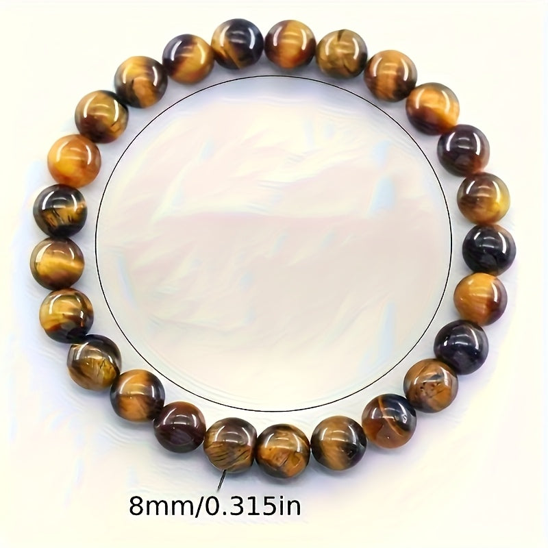 2 PCS  Set of Natural Tiger's Eye Stone Bracelet And Round Tiger's Eye Stone Necklace, Adjustable - Lucky Bracelet - Attract Wealth, Harvest And Prosperity - Suitable for Casual Wear And Special Occasions Jewelry Accessories