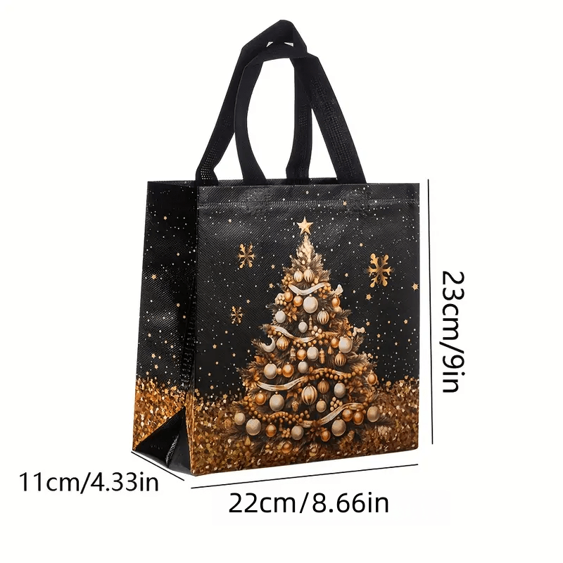 20pcs Festive Christmas Gift Bags - Snowman, Tree & Stocking Design, Black & Golden with Handles, Non-Woven Tote Bags for Holiday Parties, 23*22*11cm, Christmas Gift Bags, Christmas Decorations, Christmas Decor, Christmas Gif