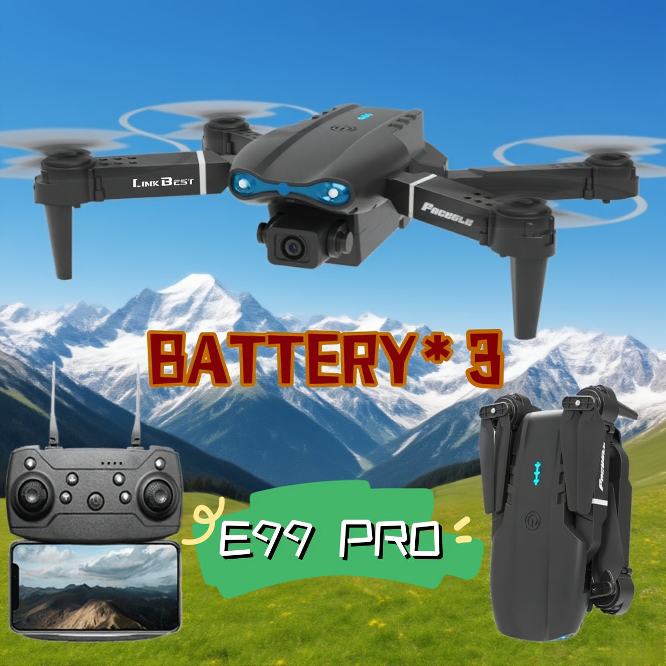 E99-PRO intelligent Drone + 3 Battery Set , Dual Cameras, Optical Flow Hover, 360 ° Flip, Folding Design, Perfectly Capturing Every Touching Moment, with Simple and Convenient Operation