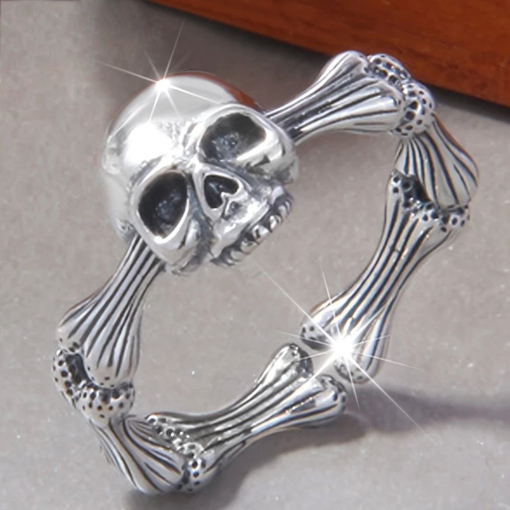 Goth Personality Skull Ring for Men Women Party Carnival Halloween  Punk Adjustable Opening Bone Ring