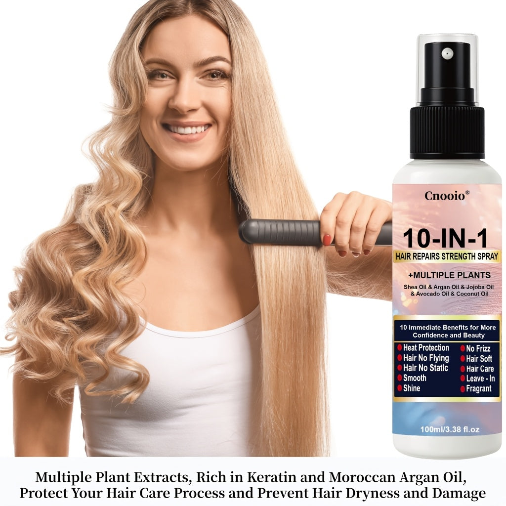 A Multi-Purpose Hair Care Spray Designed for Dry And Damaged Hair, Providing Heat Protection, Shine, And a Pleasant Fragrance While Eliminating Frizz And Softening Hair with The Help of Argan And Jojoba Oils, All in Five Seco