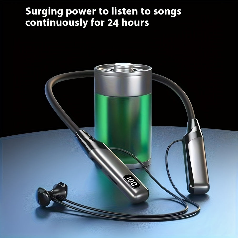 Wireless Neckband Headphones with an Ultra-Long Battery Life, Featuring 5.3 Wireless In-Ear Earbuds That Include a Digital Charge Display, Noise-Canceling Stereo Bass, a Built-In Microphone, Magnetic Suction