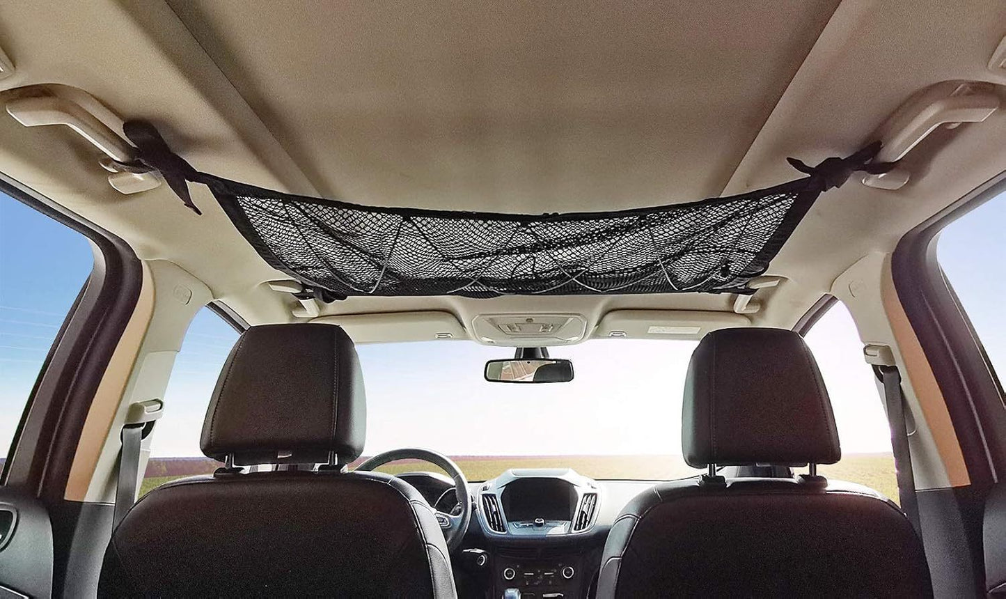 Adjustable Double-Layer Mesh Roof Storage Bag - Suitable for Suvs, Camping, And Trucks, Made of Durable Polyester Material, Featuring Secure Fastening Straps, Car Canopy Organizer