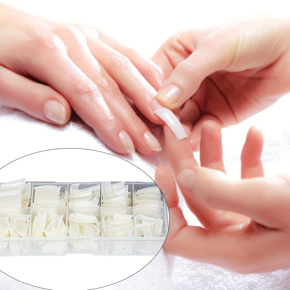 500 PCS Set Acrylic Fake Nails Set, Natural Color with Nail Clippers, File, and Polisher Brush for Women, Manicure Salons, and Home DIY Women Nail Care Supplies