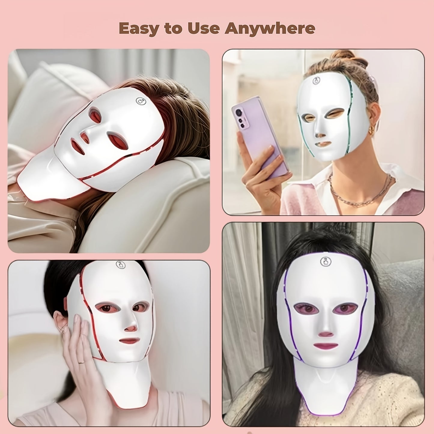 138 Pearl LED Facial Mask Beauty Device, USB Charging 7-In-1 Facial And Neck Care Instrument with 7 Automatic Modes, Designed Specifically for The Face And Neck, Suitable for Home And Travel, Offering Salon-Quality Care