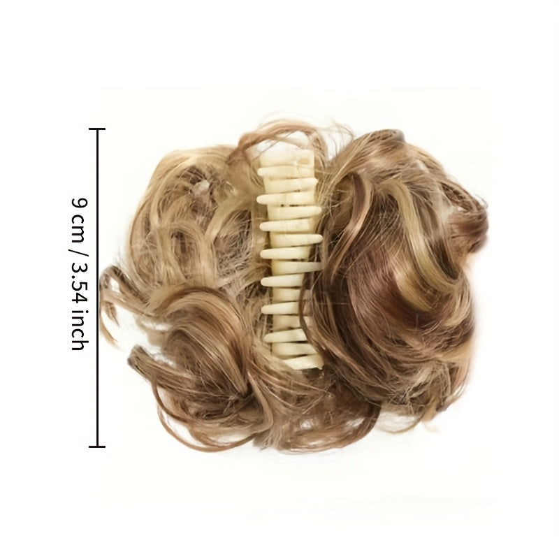 2 PCS Set Elegant Wave Curly Messy Bun Clip with Small Clip-Fluffy Synthetic Headdress - All-Season Hair Accessory for Weddings, Parties, Daily Use - Women's Bridal & Party Hair Styling, Cute Hair Clips, Brides