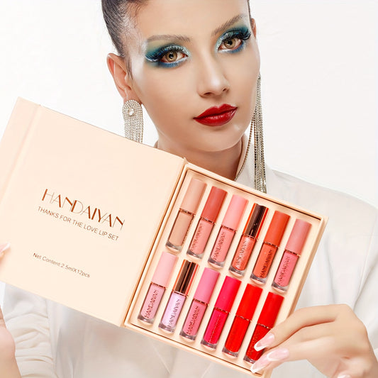 12 PCS Set Velvet Lip Color Set, a Collection of Liquid Lip Colors That Are Non-Drip, Long-Lasting, Waterproof, And Matte. Perfect As a Gift for Women Cosmetic Sets