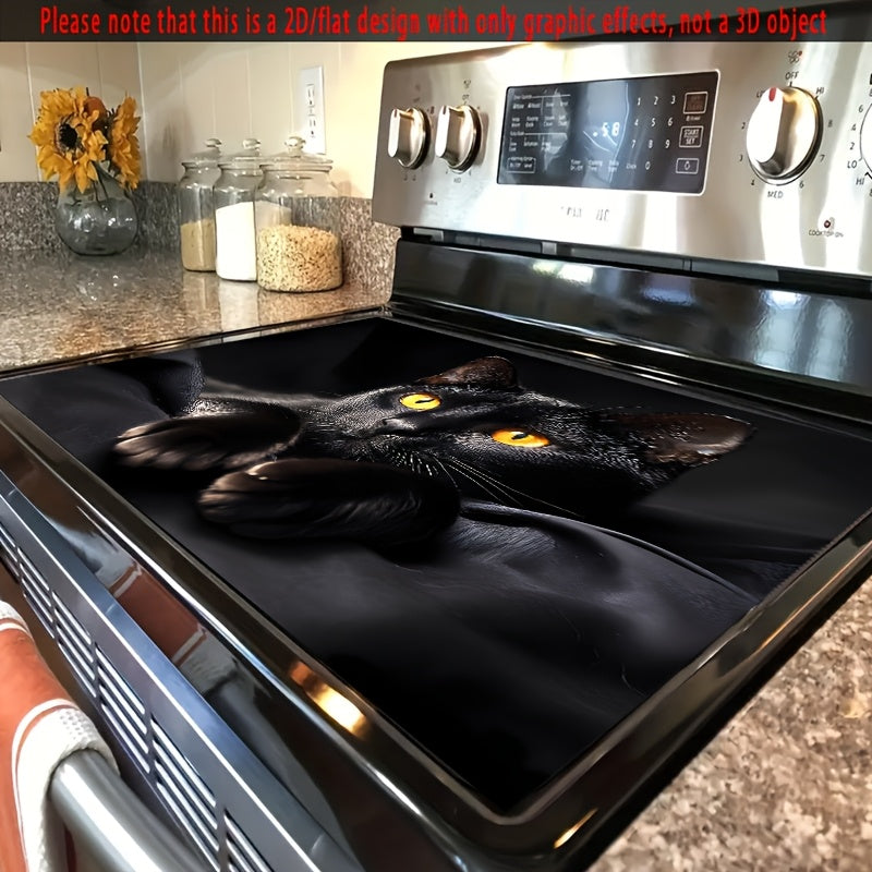 Black Cat Rubber Oven Lid Pad - Non-Slip Heat-Resistant Scratch-Resistant Washable Design with Playful Cat Face & Paw Print Pattern, Suitable For Glass Ovens, Toaster, Washing Machine & Dryer, for home Decor