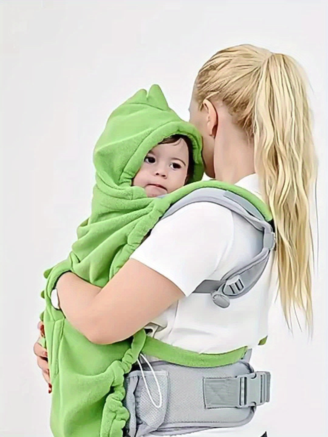1pc Soft & Windproof Baby Carrier Blanket - Cute Cartoon Dinosaur Design, Multi-Use for Strollers & Baby Carriers, Front Hand Warmer Pocket, Lightweight Polyester Fabric, All-Season Use, Travel Essentials|Dinosaur Print|Knit