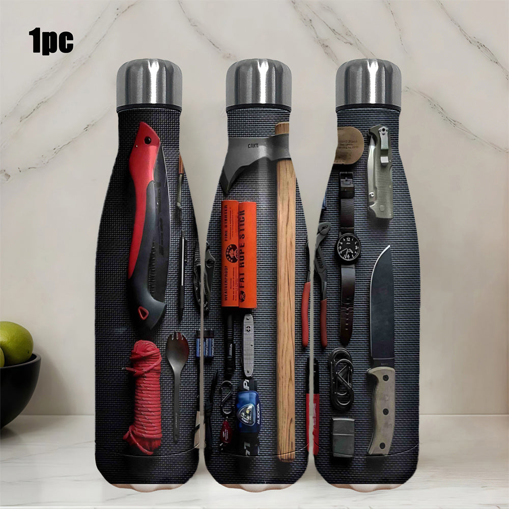 Heavy-Duty Survival Tumbler with Multi-Tool Cup - 17.5oz Double-Wall Vacuum Insulated, Leakproof Thermos with Built-in Knife, Fire Starter, Pliers & Compass Holder - Ideal for Camping, Hiking, Emergency Kit