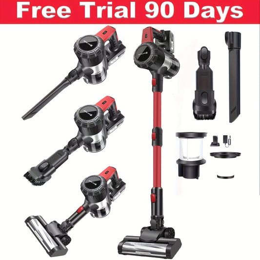 8 In 1 Set Powerful Cordless Stick Vacuum Cleaner, 15KPA Cordless Vacuum Cleaner, Handheld Stick Vacuum With HEPA Filters + 3000mAh Rechargeable Battery, Pet, Crevice & Multi-Surface Tools, Red +Black