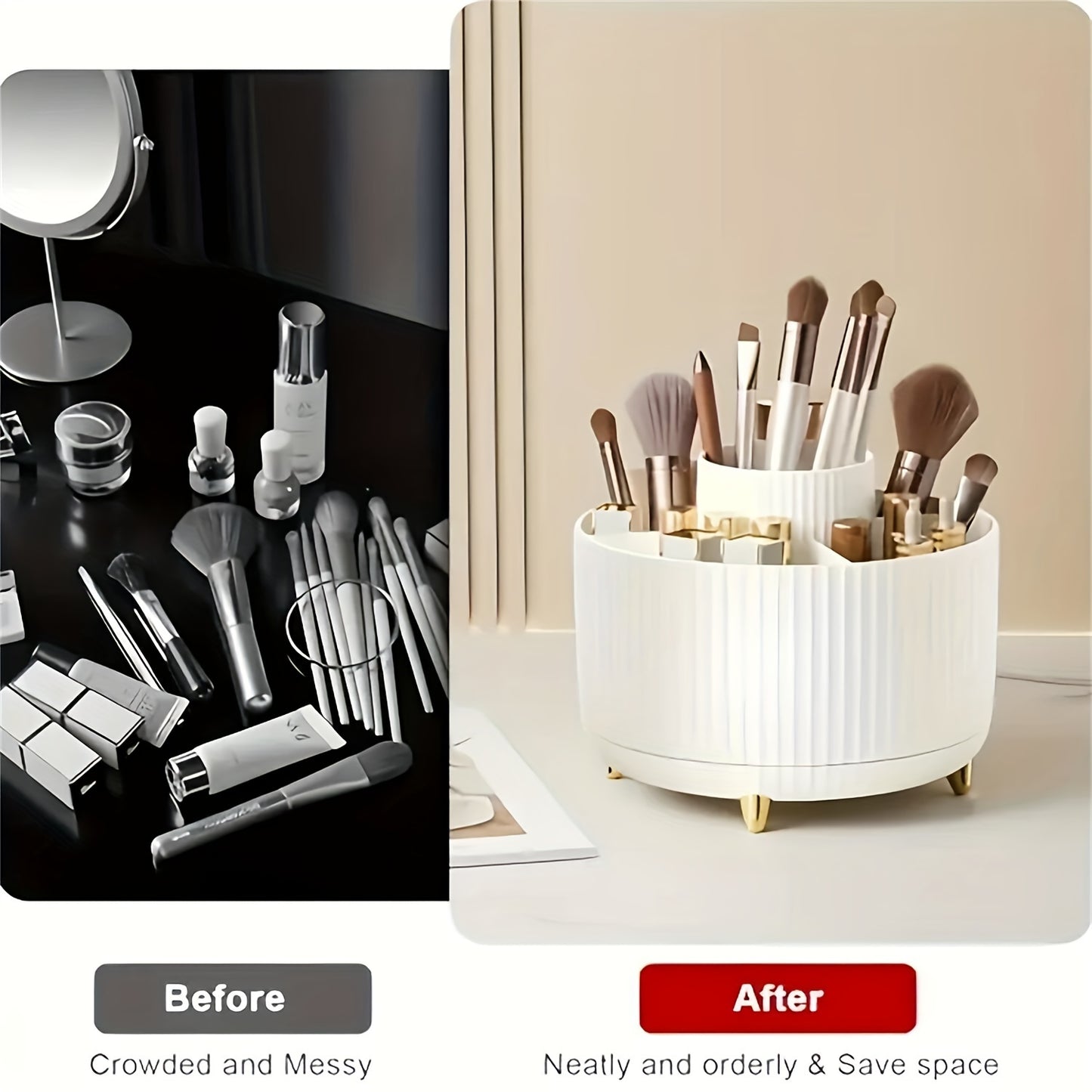 5 Colors 360° Rotating Makeup Organizer - 1pc Plastic Cosmetic Storage with 5 Compartments - Multi-Functional Holder for Brushes, Lipsticks, Skin Care Products, and Stationery - Durable Unscented Desk Caddy with Luxury Strip