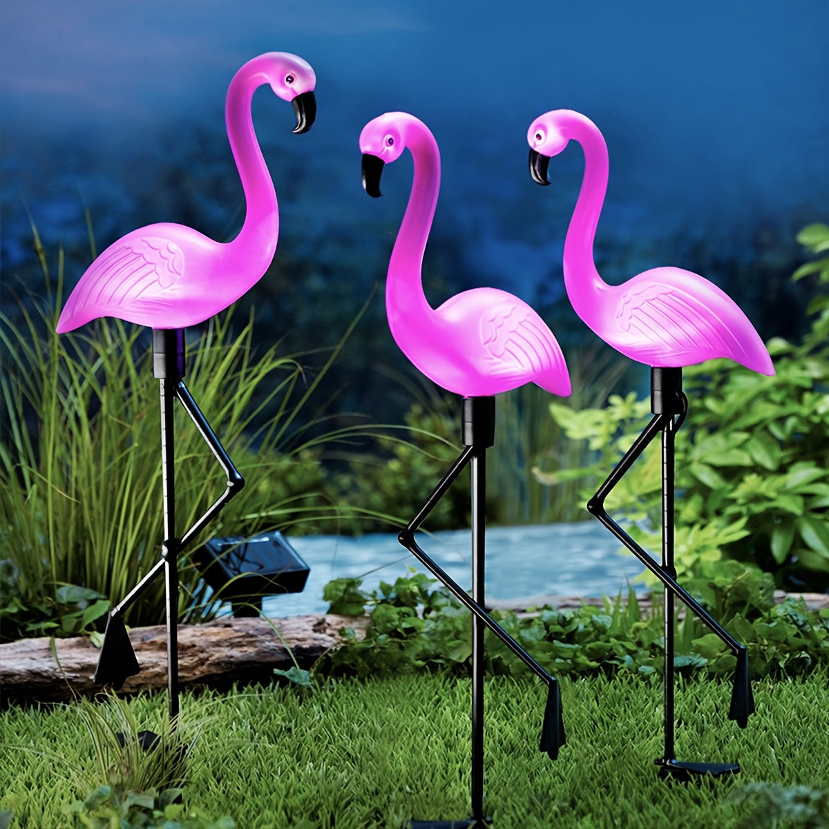 3 PCS Set Solar Flamingo Lights Solar Garden Lights Outdoor Decoration, Flamingo Garden Decoration, Birthday Christmas New Home Gift, for Patio Lawn Walkway Channel
