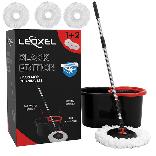 360° Spin Mop for Hard Floors – Cleaning Mop and Bucket Set with Easy Wring, Black – Includes 3 Reusable Microfiber Mop Heads – Ideal for Hardwood, Tile, Laminate, and Vinyl Floors – Random Color
