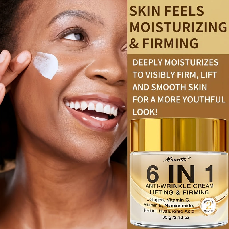 NEW 6-in-1 Instant Firming and Lifting Cream Deeply Moisturizes, Smooth Dry Skin, Enhances Radiance and Elasticity, Skincare, Makes Skin Look Younger, Contains Retinol, Hyaluronic Acid, Niacinamide, Vitamin C-E, Collagen, 60g