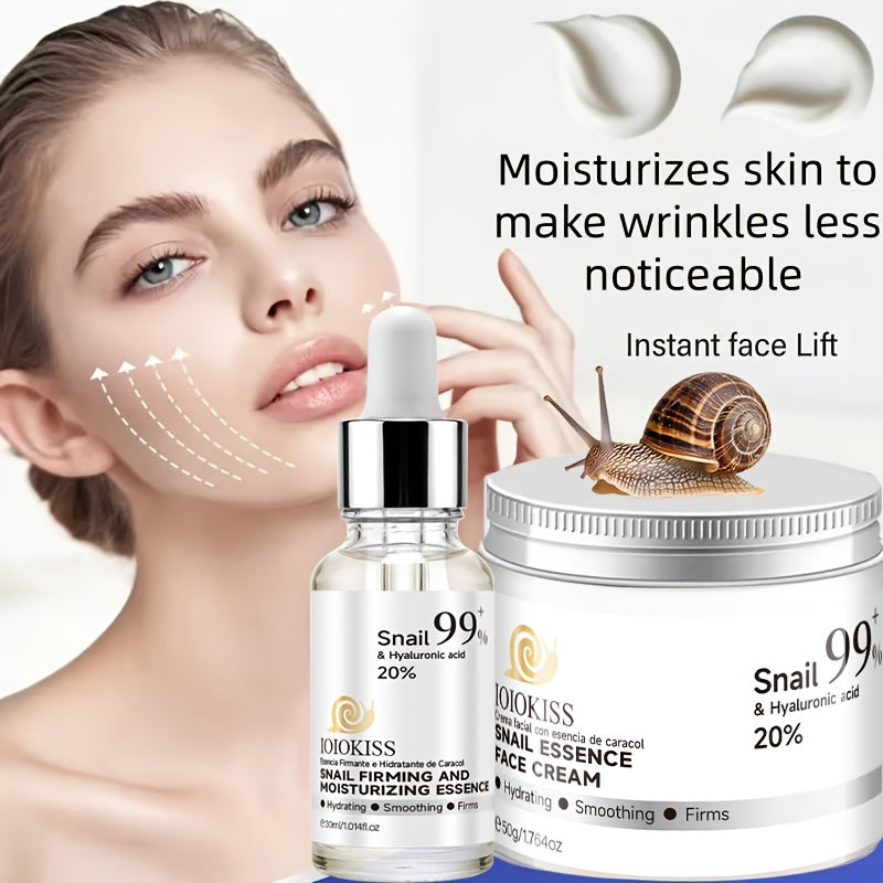 2 PCS Set Snail Mucilage Cream with Snail Serum - 99% Face Moisturizer & Serum Suitable for Dry,, Mature Skin - Hydrating, Tightening Gel with Collagen & Niacinamide, 24 Day/Night Skincare for & Men