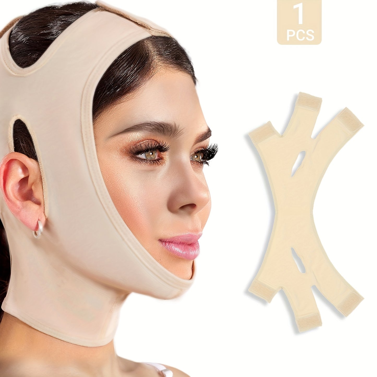 V-Line Face Shaper & Facial Strap with Chin Lift - For Night Sleepwear Low-Allergy Breathable Compression Band, Invisible Stitches for Jawline, Chin & V-Line Contouring - Comfortable for Skin (Unscented)