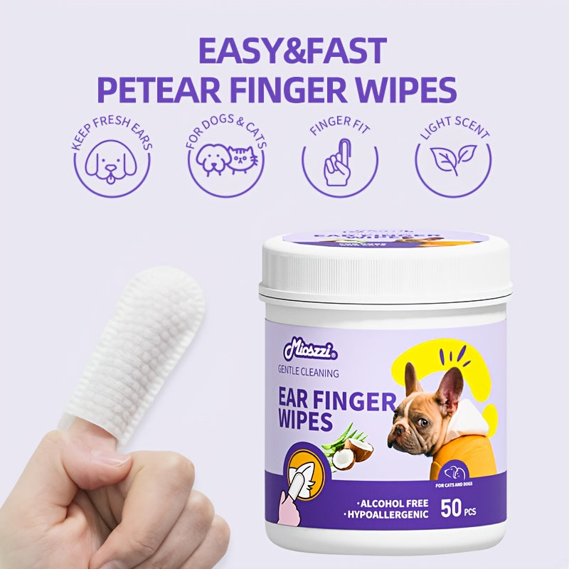 2 Packs Set Dog Ear Coconut Cleaner Wipes | Finger Wipes for Dogs - Cleaning, Soothing, Deodorizing, Itch Relief - Coconut Scent, All Breed Sizes