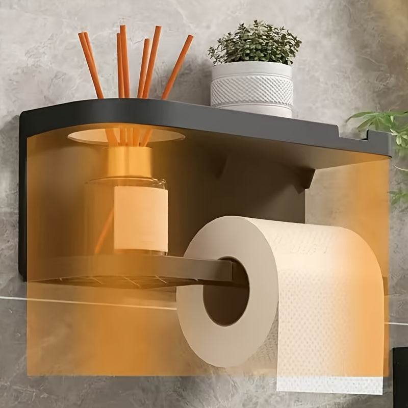 Modern & Wall-Mounted Toilet Paper Holder with Storage Shelf & Drawer - Space-Saving Bathroom Organizer with Knob, Multi-Tier Shelving System, Space-Saving Design for Home & Hotel Bathrooms, Toilet Paper Dispenser & (No Space