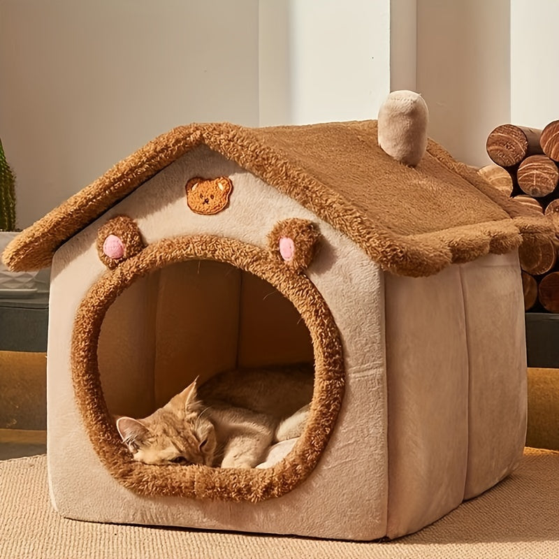Pet Bed House For Cats, Removable And Washable Cat House, Winter Warm Cat Bed Soft And Comfortable Puppy Cave Nest Christmas Gift