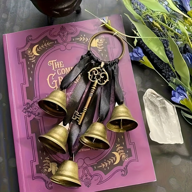 Bohemian Witch Bell Home Protection - Metal Wall Hanging with Ribbon, Attracts Positive Energy, Repels Negative Energy, Perfect Witchcraft Gift, Suitable for Room Decor