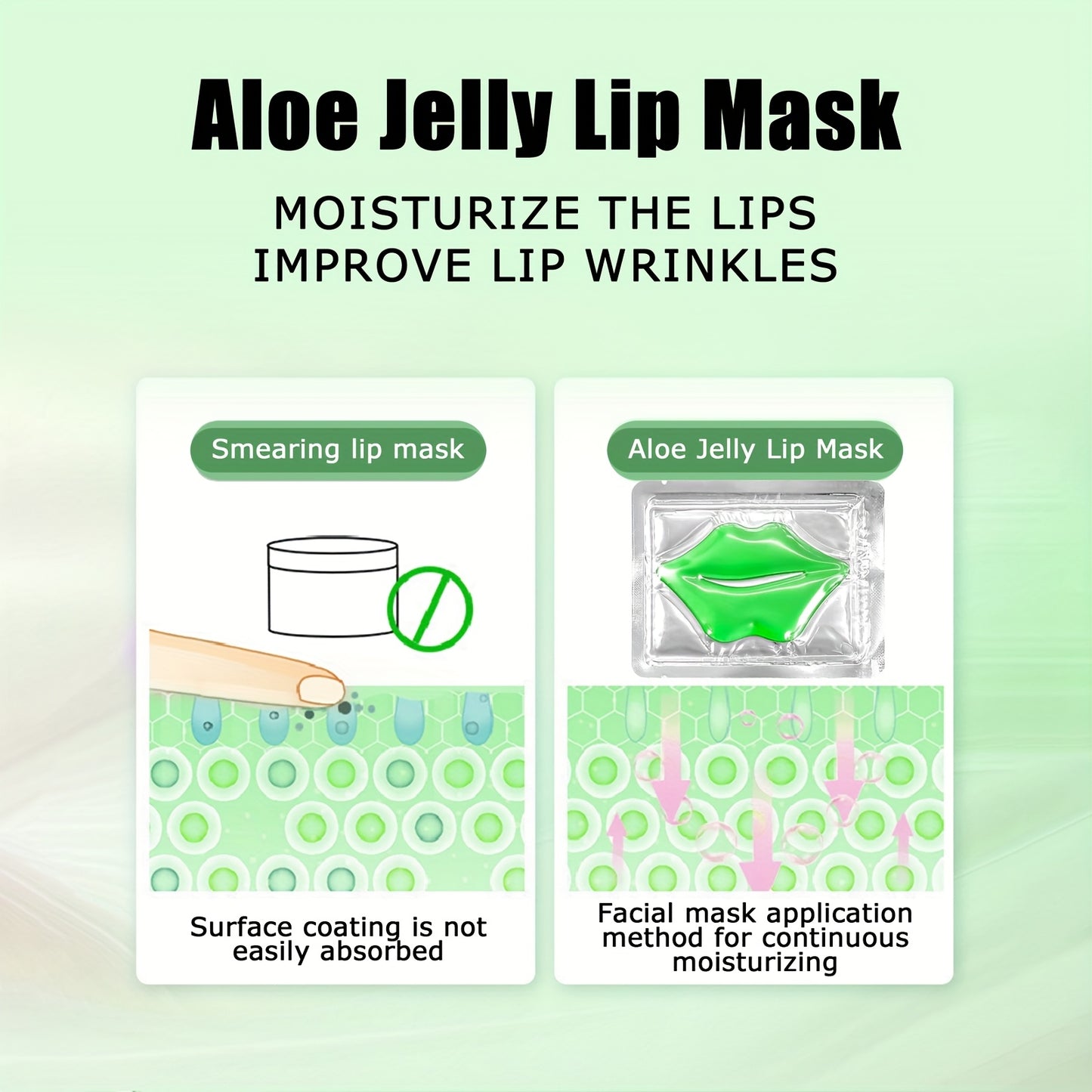 10 PCS Set Natural Aloe Vera & Collagen Lip Masks for Women - 30-Minute Deep Hydration, Plumping & Moisturizing with Aloe Essence, Collagen & Vitamin C, Soft Adhesive Film for Smooth Lips