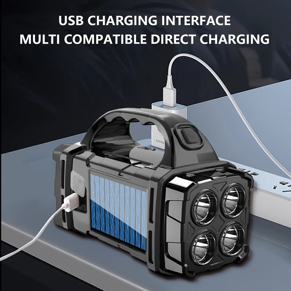 Multi-functional Solar Portable light, LED & COB Emergency light, USB charging, IP65, Front And Rear Dual Light illumination, Can Charge Your Cell phone, White Light & Yellow Light flashlight, Suitable for camping, hiking, ma