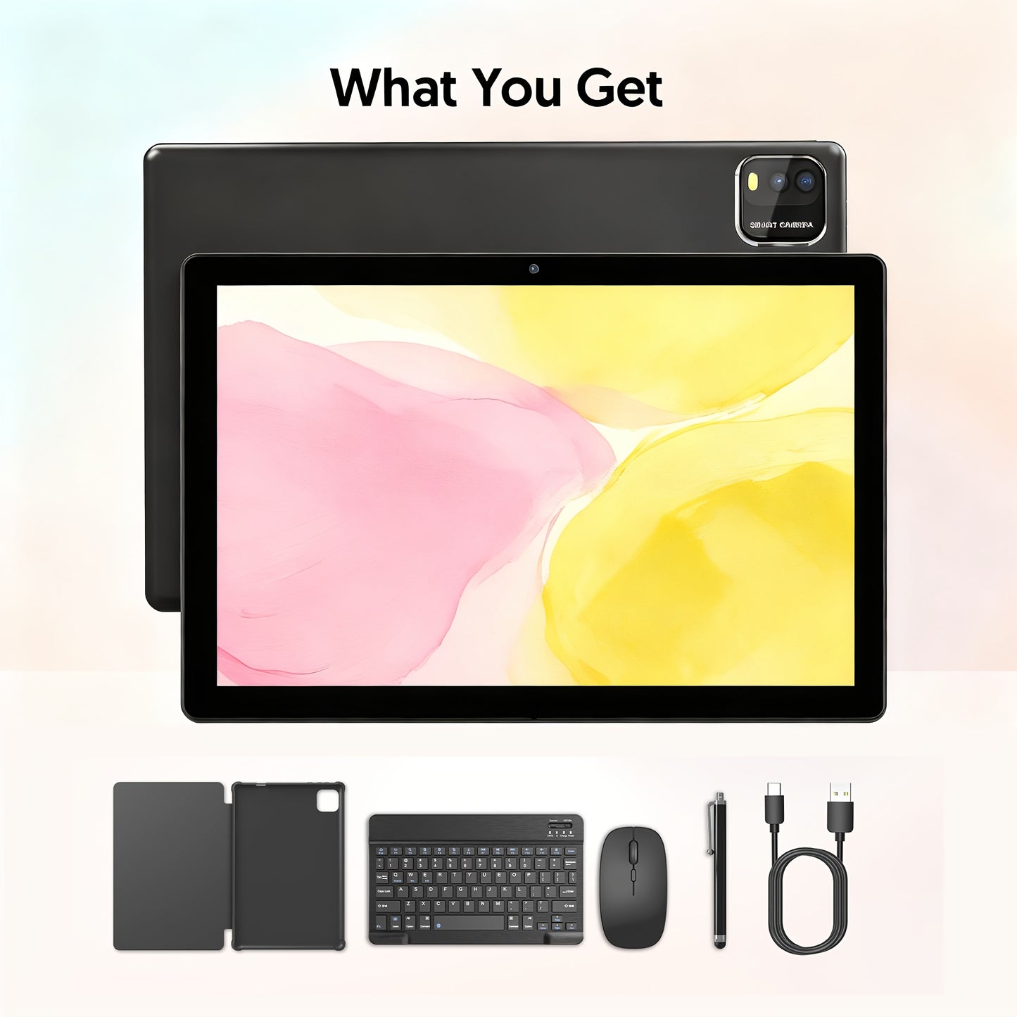 Android Tablet, Full Set Android 15 Tablet 10 Inch 12 (3+9) GB+64GB, 1TB Expansion, 4-core, 6000mAh, 2.0MP+8.0MP Dual Camera 5G WiFi 61280x800 High-definition Touch Screen, :Tablet+ case/ Tablet With Keyboard +Mouse+ Case+ St