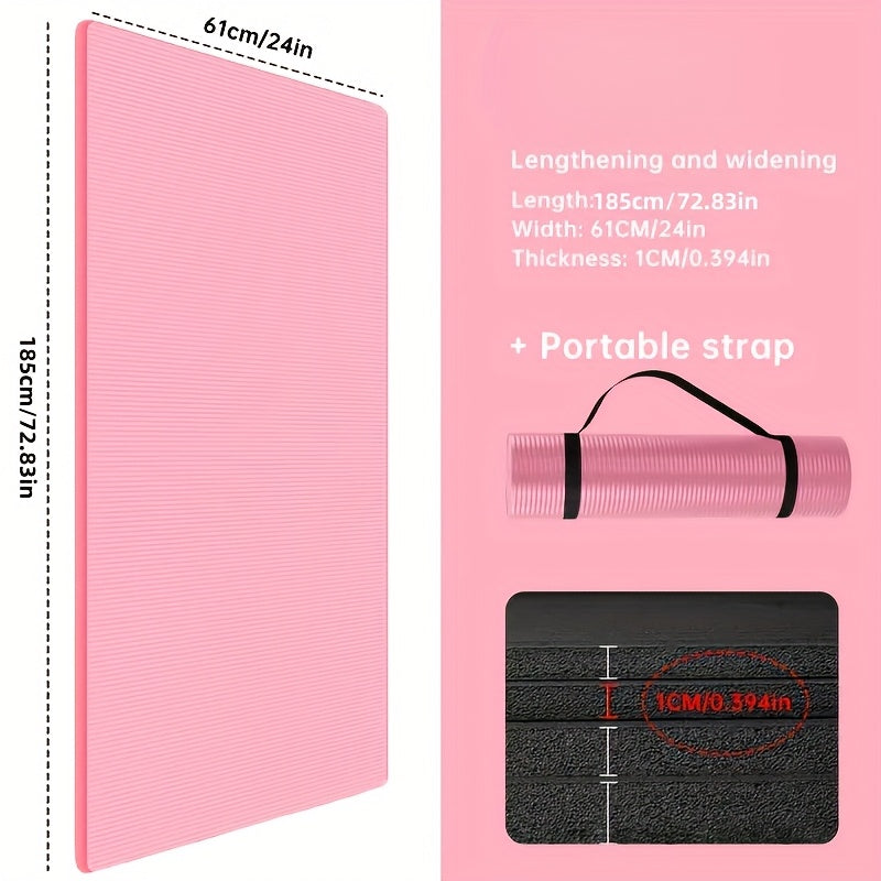 1 Extra Thick NBR Exercise Mat with Carry Strap | Wide Non-Slip Yoga Mat for Pilates, Workouts, Ideal for Hard Floors, Provides Excellent Joint Protection
