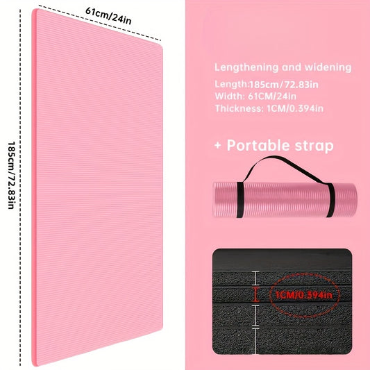 1 Extra Thick NBR Exercise Mat with Carry Strap | Wide Non-Slip Yoga Mat for Pilates, Workouts, Ideal for Hard Floors, Provides Excellent Joint Protection