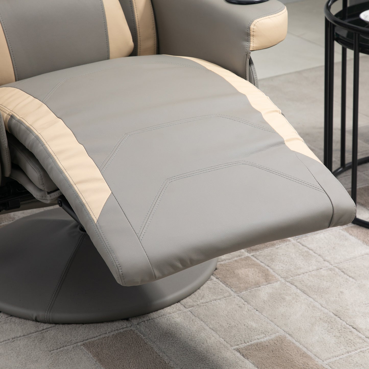 Manual Reclining Gaming Chair, Swivel Racing Video Gaming Recliner with Footrest, Headrest and Cup Holder, PU Leather Armchair with Storage Pocket, Grey