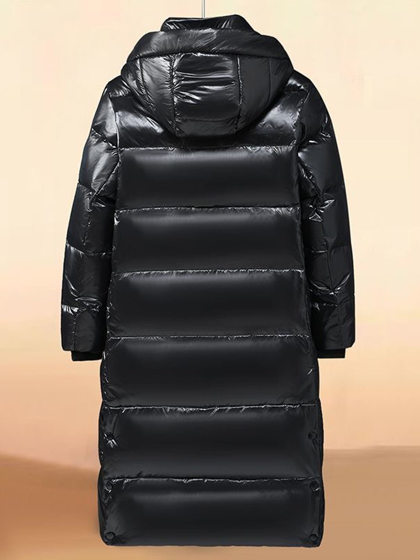 Men's Winter Hooded Down Jacket - Thickened Warm White Duck Down Coat with Pockets, Solid Black & Golden Accents, Casual Style for Cold Weather, Winter Coat, Cold Weather Apparel, Minimalist Design, Durable Outerwear