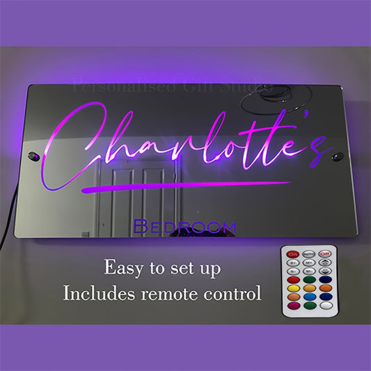 Customized One Piece Bedroom Personalized Name USB Power Supply luminous wall LED mirror light with Remote Control Christmas Valentine's Day wedding gift