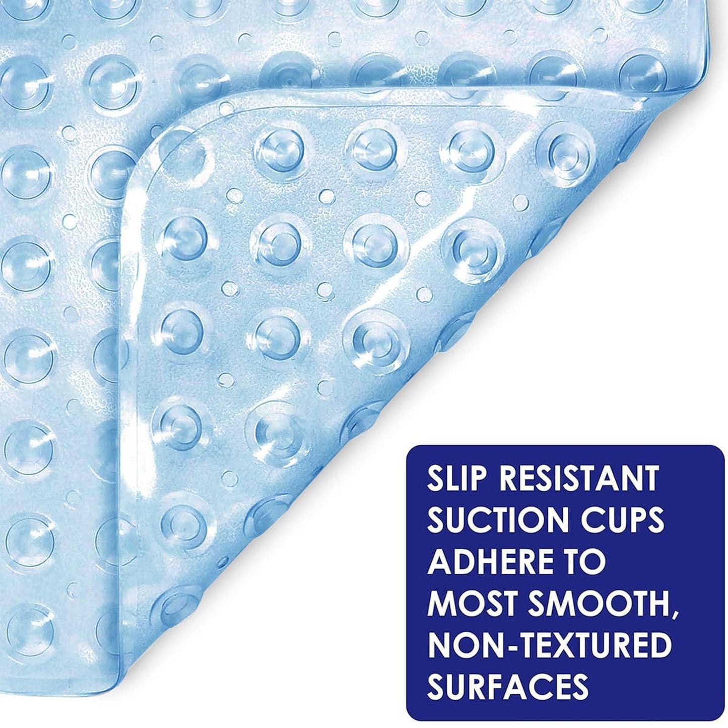 Large Shower Mat – Light Blue/Crystal/White Color Non-Slip, Strong Suction Cups & Drain Holes, Quick-Dry, Machine Washable, Durable & Comfortable for Bathtub and Bathroom Floor Use