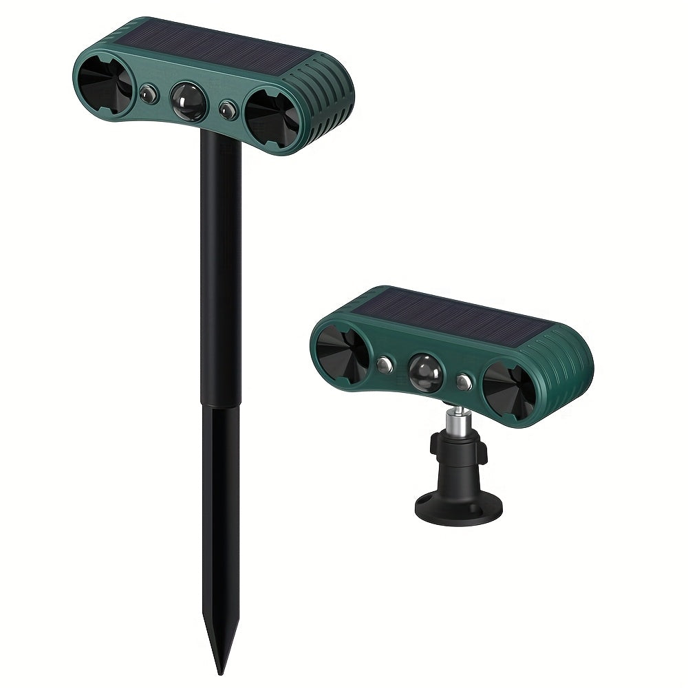 Upgraded Ultrasonic Solar Animal Repellent with Infrared Induction Alarm, 129dB High Frequency Motion Detector & Sensor, Red/Blue Flashing Light Home Farm Garden Powered Repellent