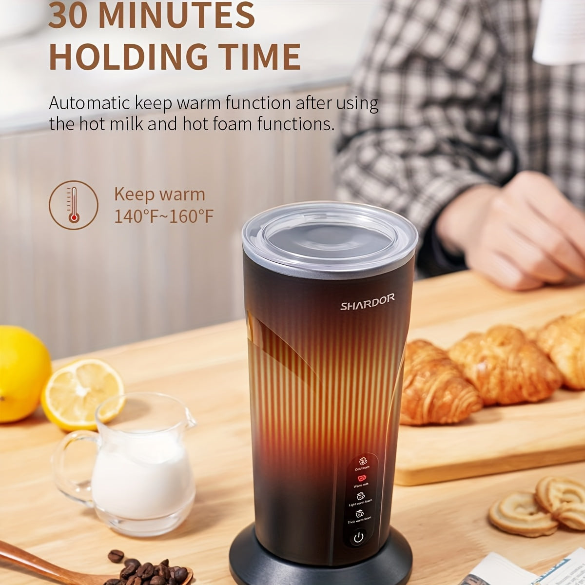 Milk Frother Electric And Steamer with Warm Function, 4in 1 Automatic Milk Warmer Heater, Hot And Cold Foam Maker for Coffee Latte Cappuccino, Hot Chocolate, 300ml, Cappuccino Maker, Latte Modern Frother, Sleek Design